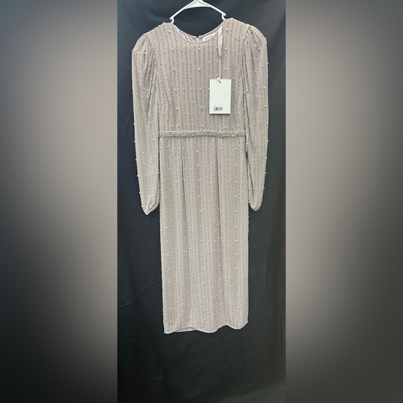 Mac Duggal 93622 NWT LONG SLEEVE PUFF SLEEVE BEADED MIDI DRESS - Picture 5 of 10